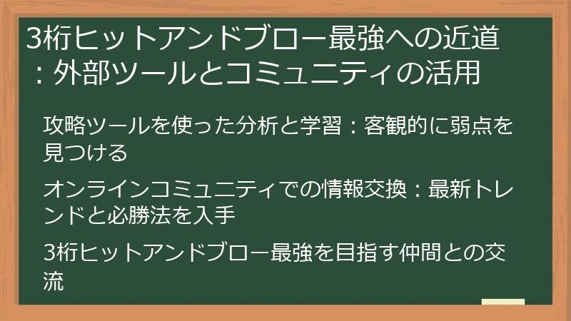 3桁ヒットアンドブロー最強への近道：外部ツールとコミュニティの活用